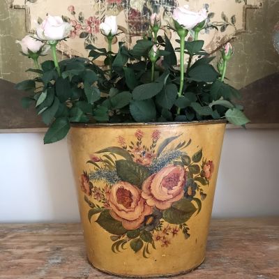 Hand Painted Tole Bin