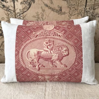 Pair Red Toile Cushions